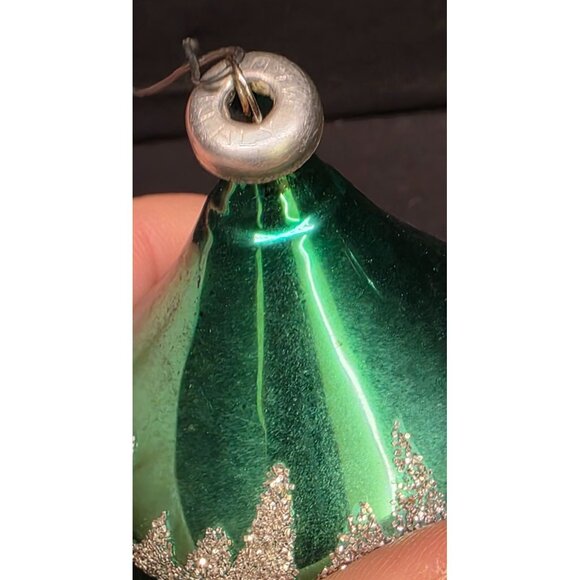 Vintage Retro De Carlini Emerald Tree Glass Christmas Ornament w Mushrooms Italy - Picture 2 of 8